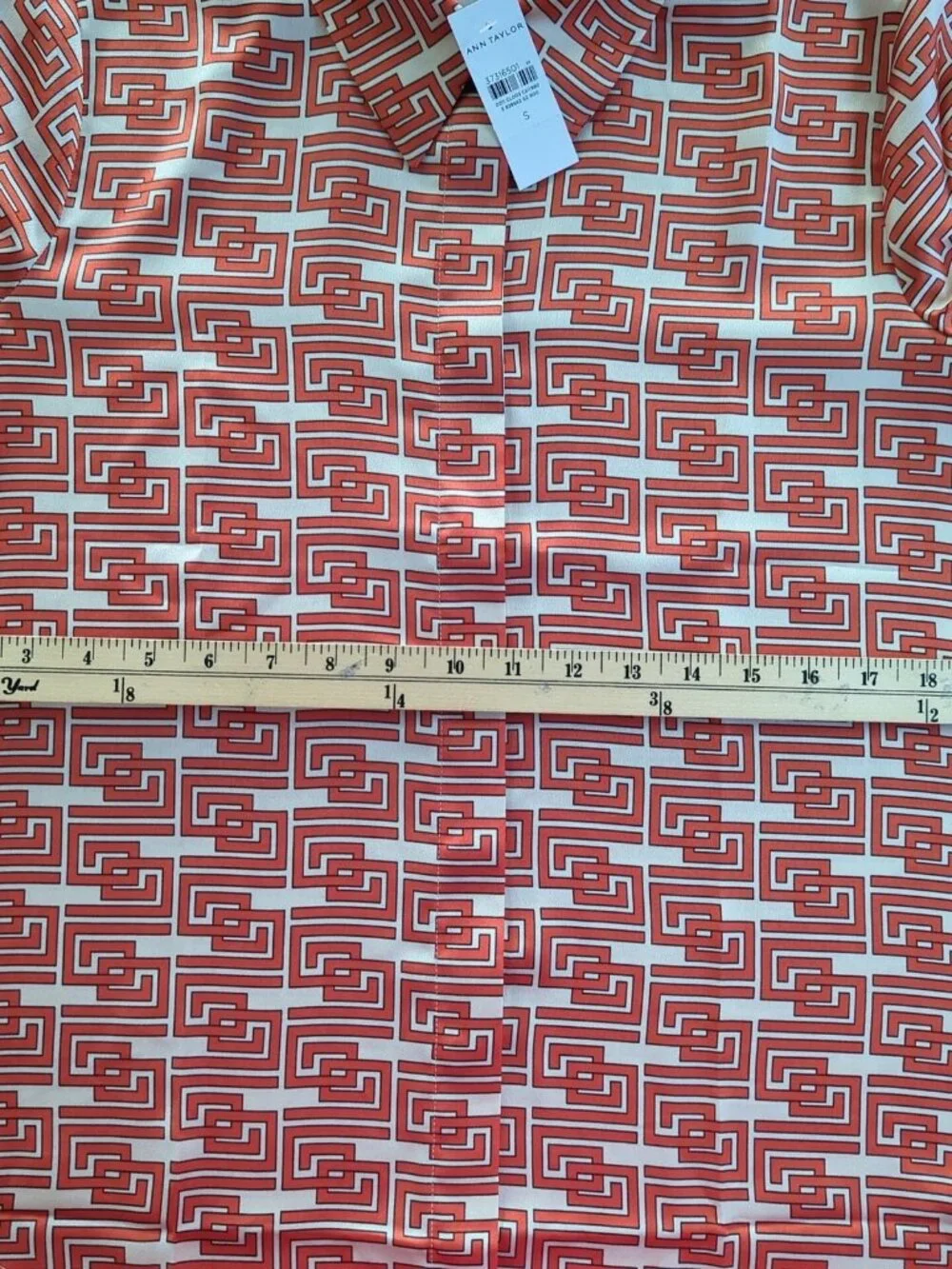 Ann Taylor Blouse Womens Small Orange Geometric Button Up Collared Long Sleeve - Picture 8 of 13